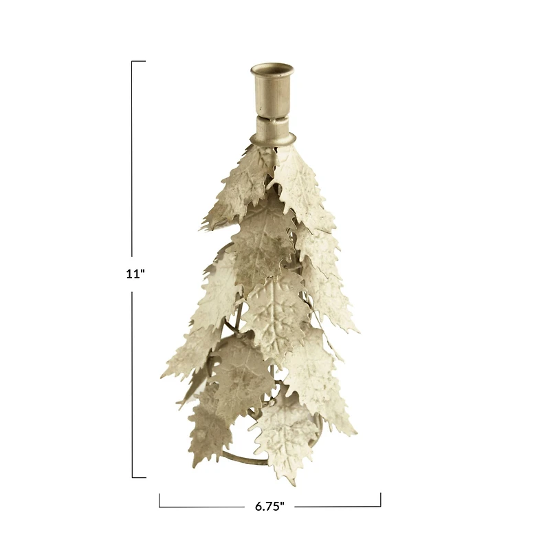 Hello Honey® 11" Distressed Silver Finish Metal Tree-Shaped Taper Candleholder