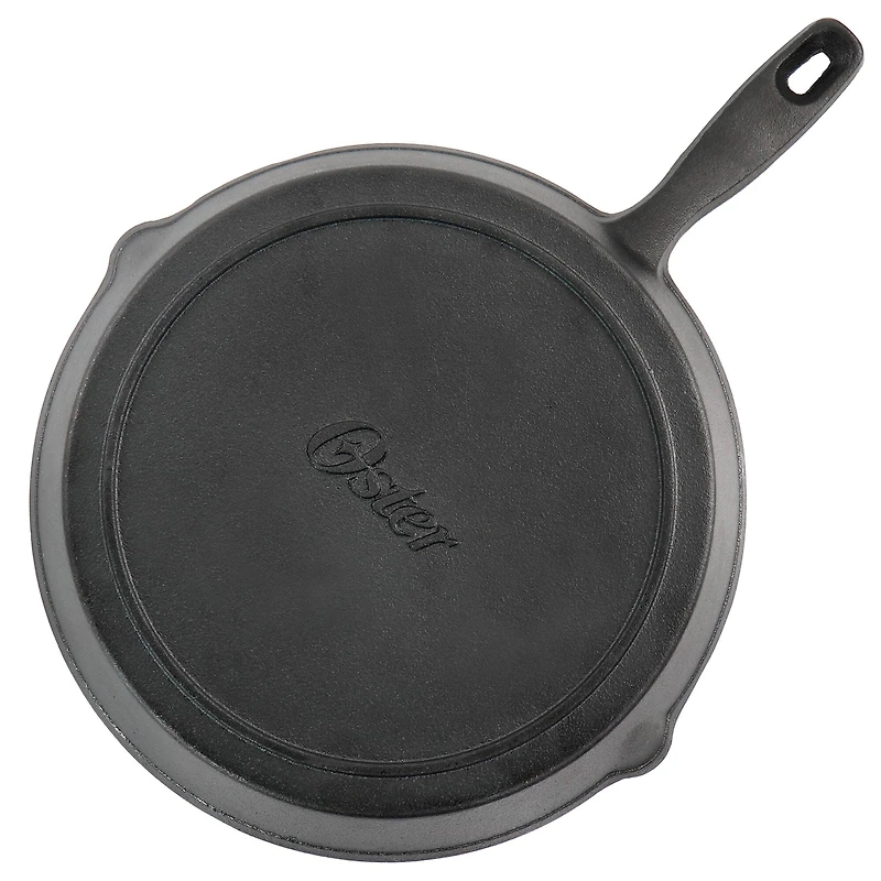 Oster Castaway 10" Round Cast Iron Frying Pan with Pouring Spouts