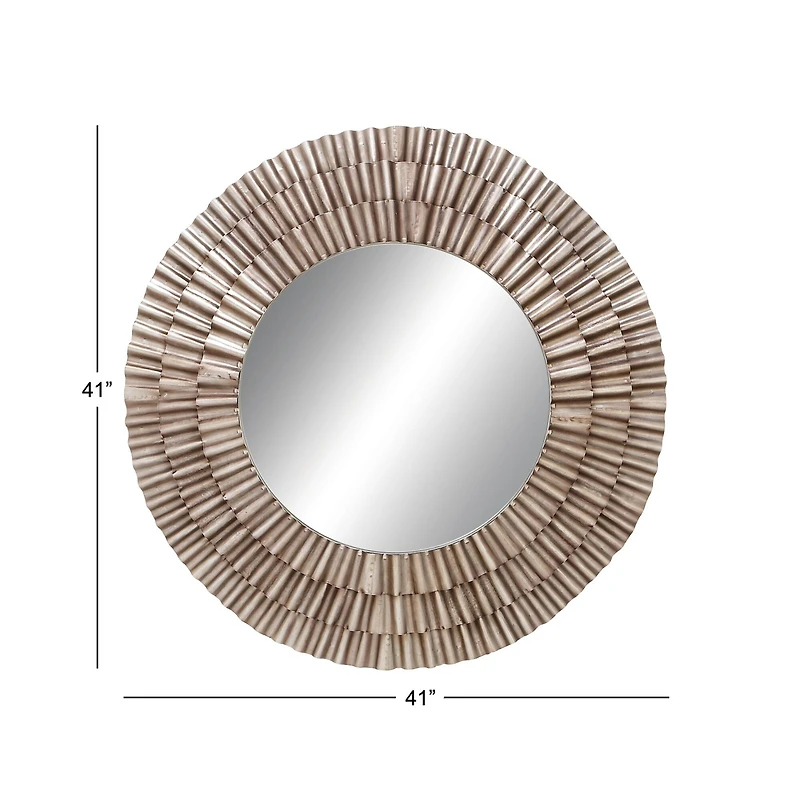 42" Silver Rustic Metal Round Wall Mirror