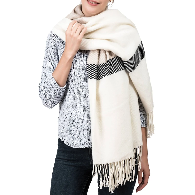 Glitzhome® 78" Cream & Black Stripe Scarf with Tassels