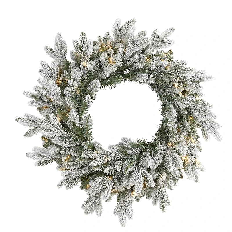 24" LED Flocked Artificial Christmas Wreath