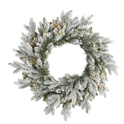 24" LED Flocked Artificial Christmas Wreath