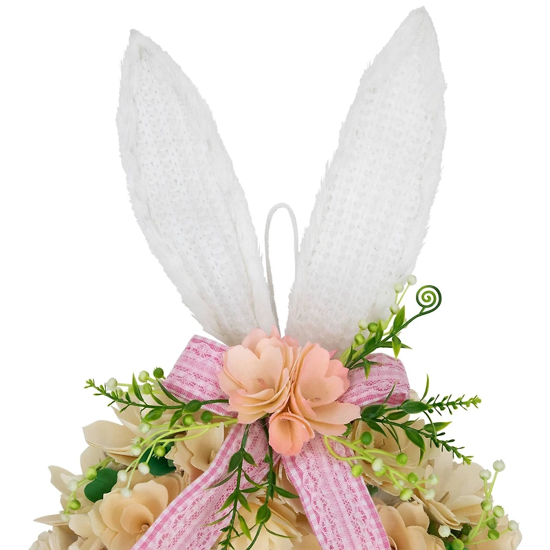 18" Wooden Floral Artificial Easter Wreath with Rabbit Ears & Paws