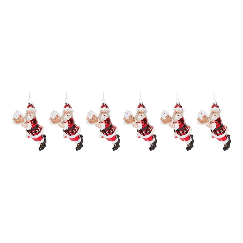 6ct. 7" Glass Santa with Gingerbread Ornaments