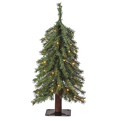 2ft. Pre-Lit Mountain Fir Artificial Christmas Tree with Natural Wood Pole, Soft White Battery Operated LED Lights 