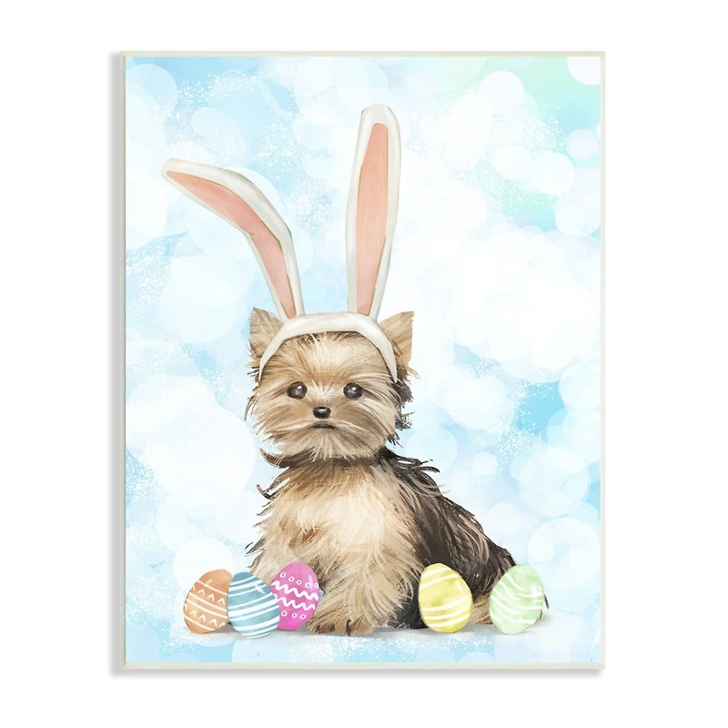 Stupell Industries Easter Yorkie Puppy Bunny Ears Patterned Eggs Wall Plaque Art