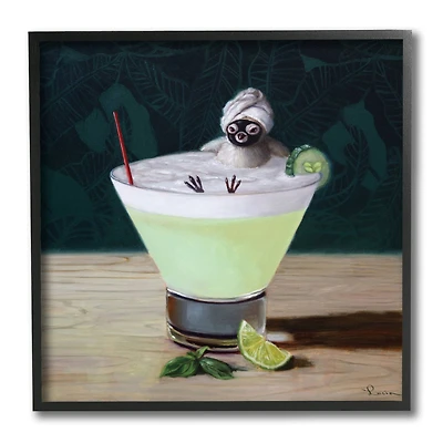 Stupell Industries Bird Bathing in Cucumber Martini Funny Animal, 12" x 12"