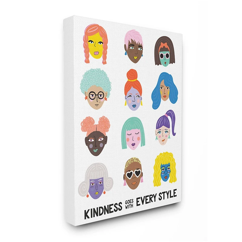 Stupell Industries Kindness Every Style Phrase Inclusive Female Portraits Canvas Wall Art