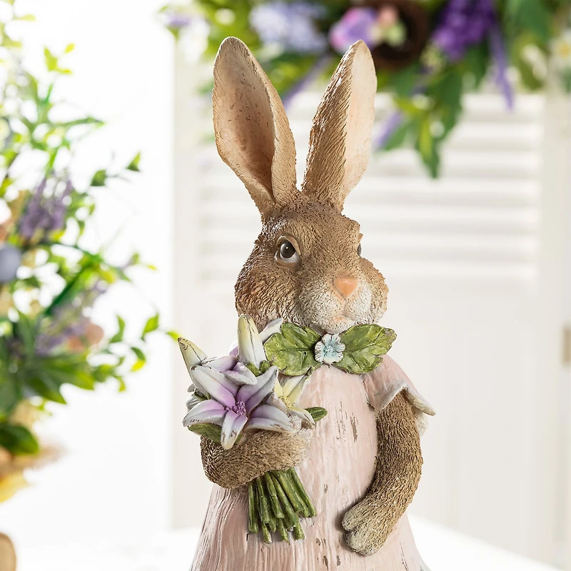 Glitzhome® 15.5" Easter Resin Bunny Girl with Flowers Table Decor