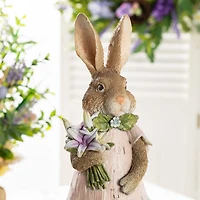 Glitzhome® 15.5" Easter Resin Bunny Girl with Flowers Table Decor