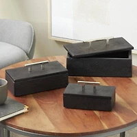Black Marble Decorative Box with Silver Aluminum Bar Handles, 3ct.