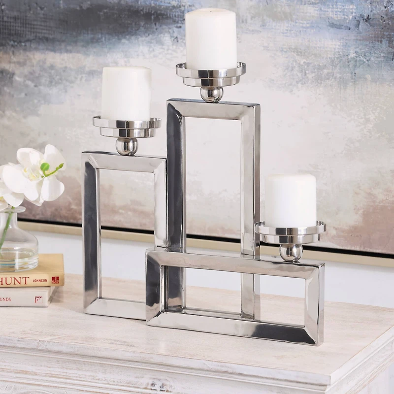 16" Silver Stainless Steel Rectangular Candelabra