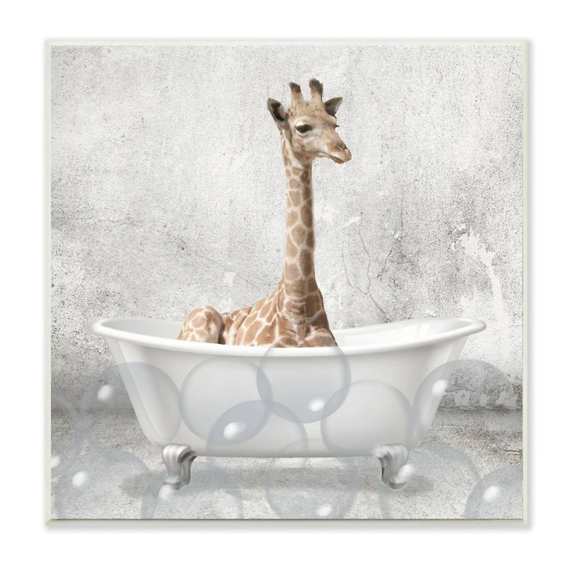 Stupell Industries Baby Giraffe Bath Time Cute Animal Wall Plaque