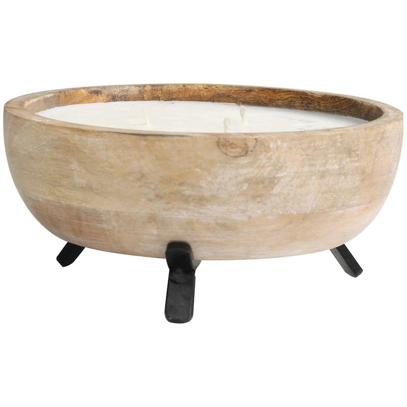 Egyptian Mint Scented 3-Wick Candle in Light Brown Tripod Stand Bowl