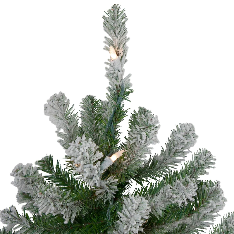 3 Pack Pre-Lit Flocked Alpine Christmas Trees, Clear Lights