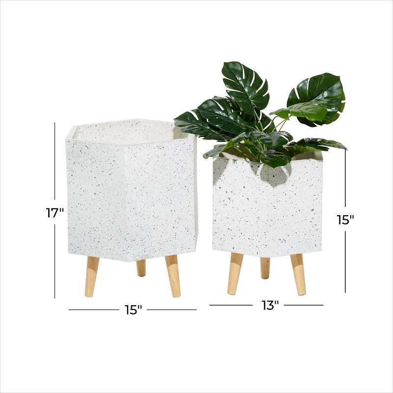 Set of 2 White MgO Contemporary Planter 15", 17"