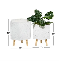 Set of 2 White MgO Contemporary Planter 15", 17"