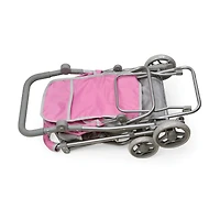Badger Basket Gray & Pink Cruise Folding Inline Double Doll Stroller