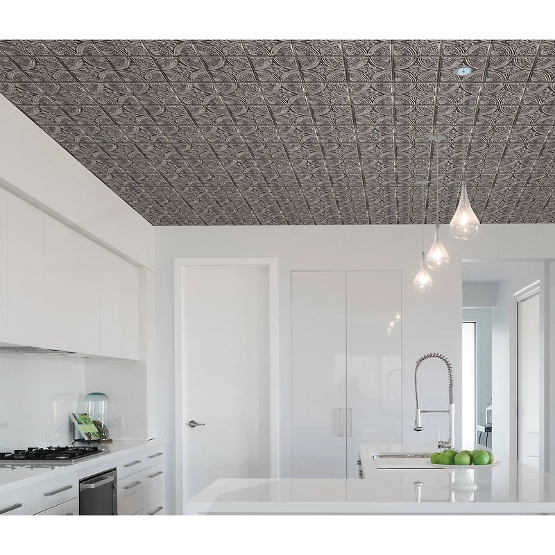 InHome Camden Antique Silver Faux Tin Peel & Stick Backsplash Tiles