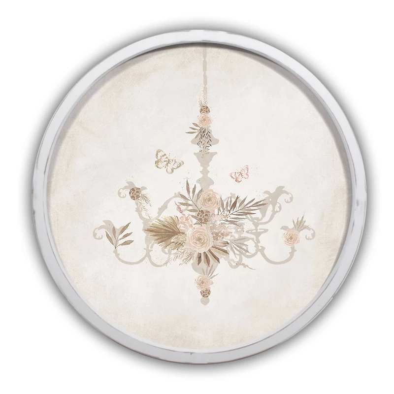 Boho Chandelier Round White Framed Print
