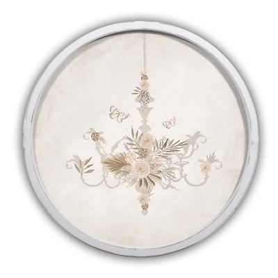 Boho Chandelier Round White Framed Print