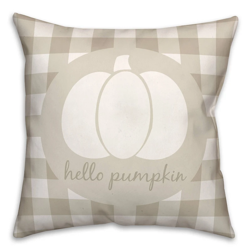 Beige Buffalo Check Hello Pumpkin Throw Pillow