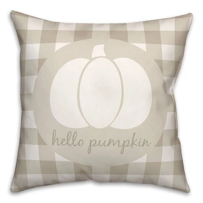 Beige Buffalo Check Hello Pumpkin Throw Pillow