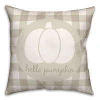 Beige Buffalo Check Hello Pumpkin Throw Pillow