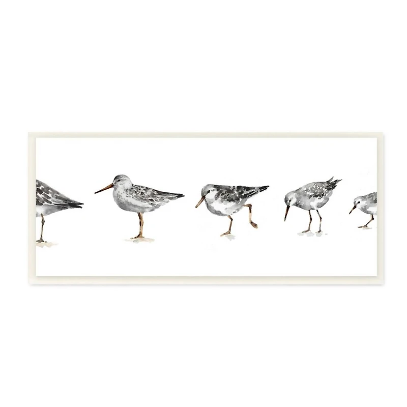 Stupell Industries Sandpiper Bird Stances Minimal Grey White Painting,7" x 17"