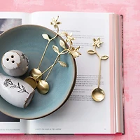 Hello Honey® 5.5" Stainless Steel & Brass Spoons with Flower Handles & Drawstring Bag