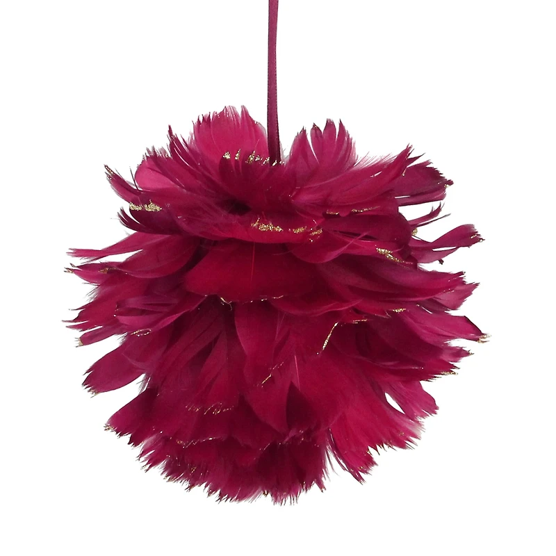 5.5" Pink & Gold Glitter Tipped Feather Ball Ornament