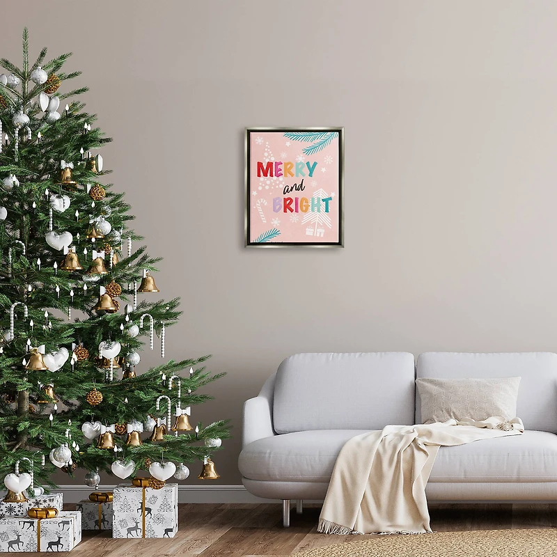 Stupell Industries Merry & Bright Pastel Phrase Framed Floater Canvas Wall Art