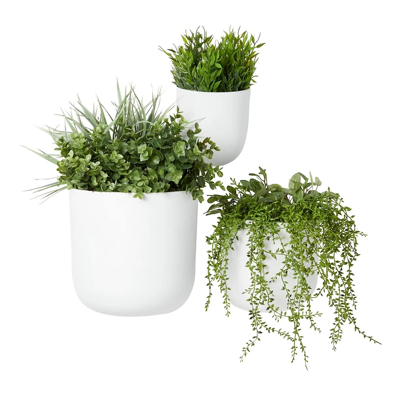 White Metal Contemporary Planter Set
