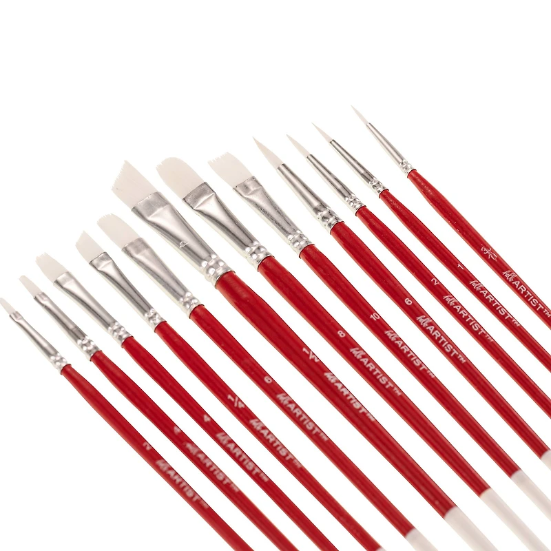 Hello, Artist! Short Handle White Taklon 12 Piece Brush Set