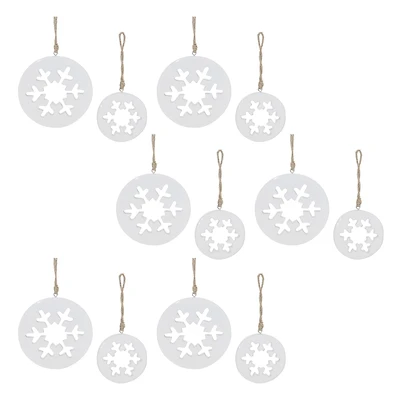 White Wood Snowflake Cut-Out Ornament (Set of 12)