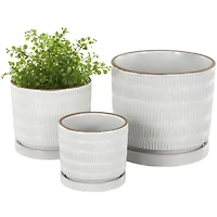 White Linear & Dotted Pattern Ceramic Planter Set