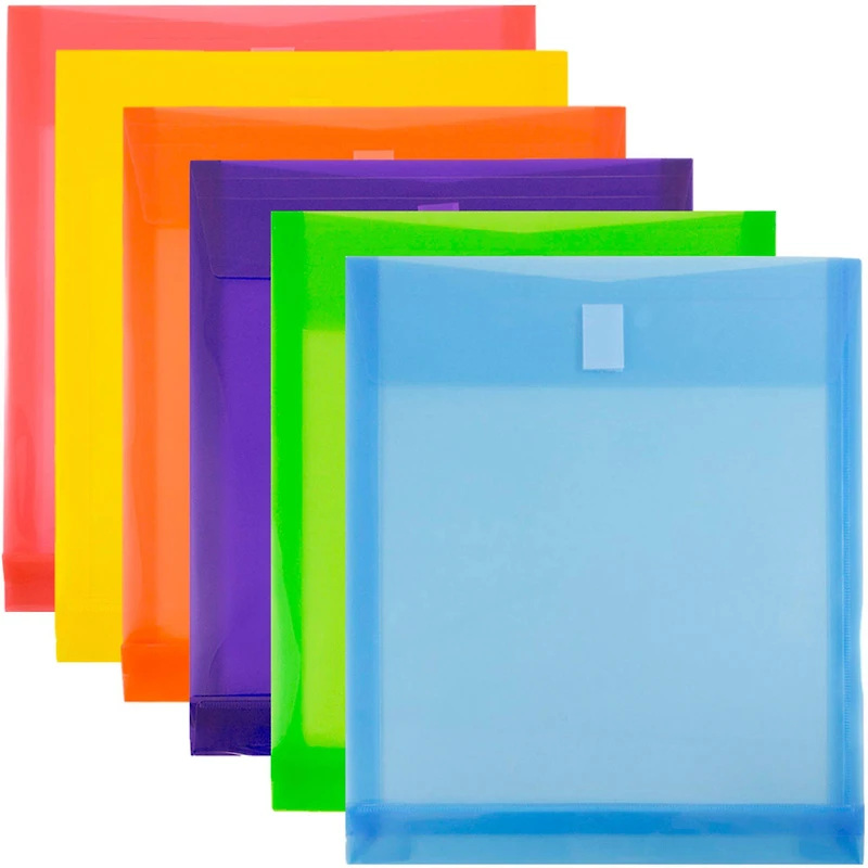 JAM Paper 9.75" x 11.75" Assorted Plastic Expansion Envelopes with Hook & Loop Closure, 6ct.