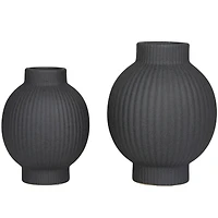 CosmoLiving by Cosmopolitan Black Ceramic Ribbed Vase Set of 2 11", 9"