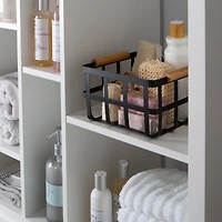 Simplify Small Square Black Metal Basket with Bamboo Handles