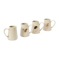 Hello Honey® 3" Hand-Painted & Embossed Forest Animal Ceramic Pitcher Mugs, 4ct.