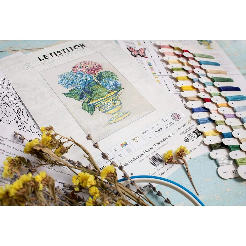 LetiStitch Hydrangea Blooms Counted Cross Stitch Kit