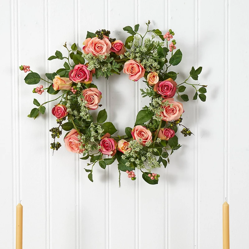 20" Pink and Green Rose Wreath