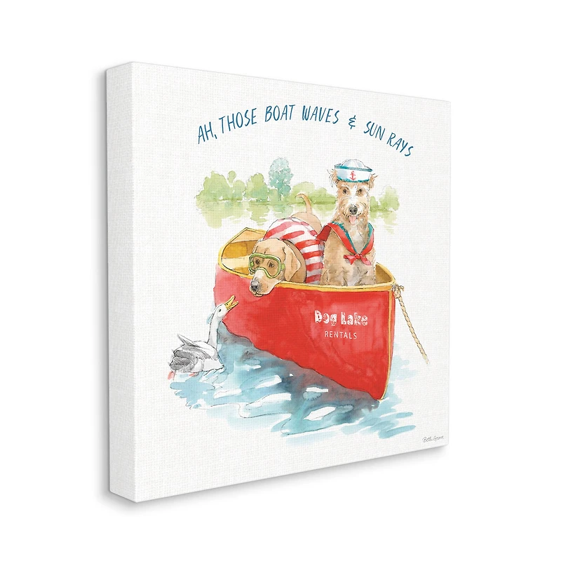 Stupell Industries Boat Waves Sun Rays Lake Phrase Sailor Dogs Canvas Wall Art