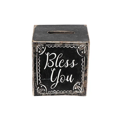 Hello Honey® 6.5" Black & White Bless You Wood Tissue Box