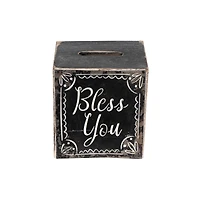 Hello Honey® 6.5" Black & White Bless You Wood Tissue Box