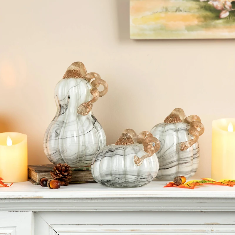Glitzhome® Marble Tall Marble Glass Pumpkin, Gray
