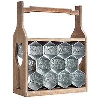 20" Rustic Wood & Metal Wine Rack with Handle