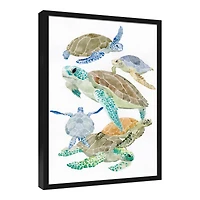 Sea Turtle Cluster Black Framed Canvas Wall Art