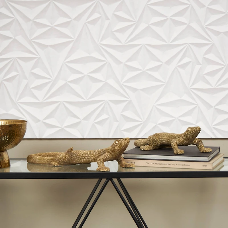 Gold Beaded Lizard Sculpture Set