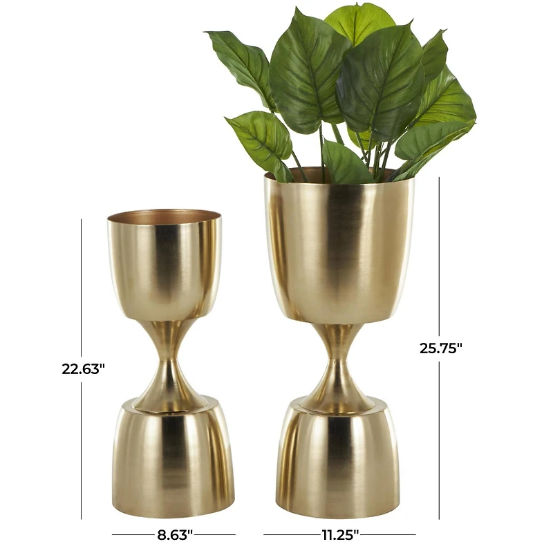 Gold Hourglass Shaped Metal Planter Set with Elevated Base